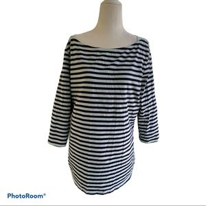 Merona Boatneck 3/4 Sleeve Shirt Navy Mint Stripe